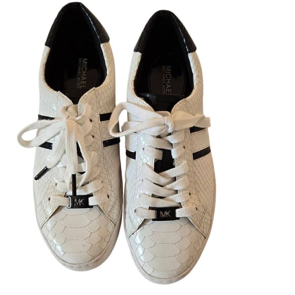 MICHAEL KORS Womens White Snake Pattern Lace Up Leather Sneaker Shoe Size 7 - Picture 2 of 12